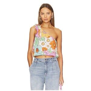 Show Me Your Mumu 'Heyday' White Rayon One Shoulder Top Size Medium Boho